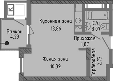 Студия, 31.92 м²