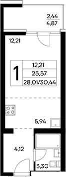 Студия, 28 м²