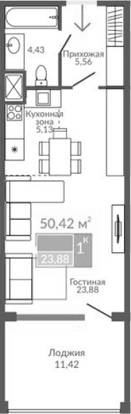 Студия, 39 м²