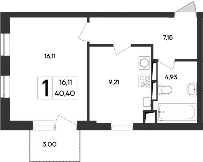 1-комн., 37.4 м²