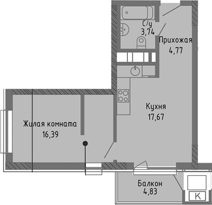 2-комн., 42.57 м²