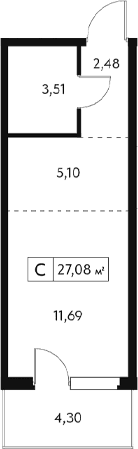 Студия, 25.79 м²