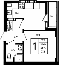 1-комн., 25.4 м²
