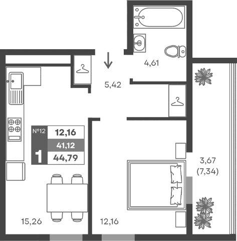 1-комн., 37.45 м²