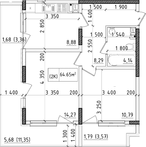 2-комн., 45.02 м²
