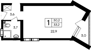 Студия, 30.2 м²