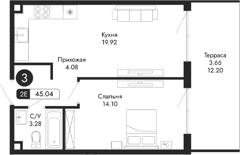 2-комн., 41.38 м²