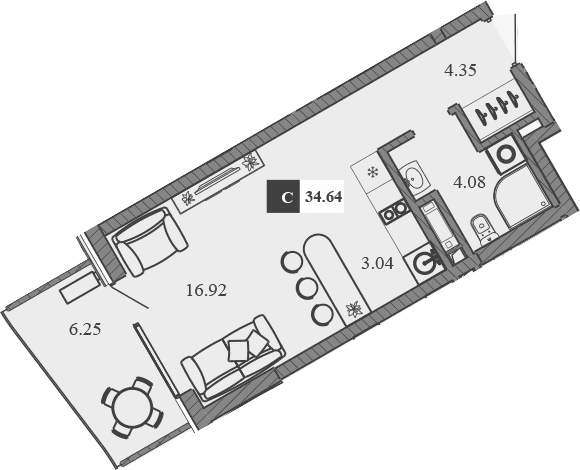 Студия, 28.39 м²