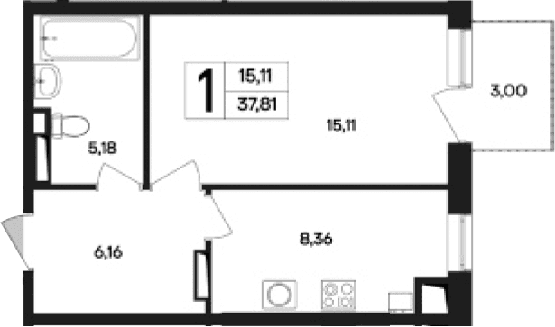 1-комн., 34.81 м²