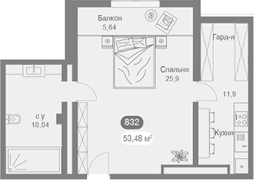 1-комн., 44.79 м²