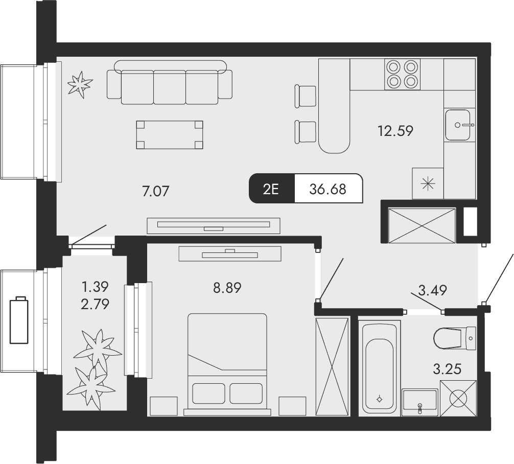 2-комн., 35.29 м²