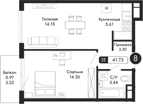 2-комн., 40.76 м²