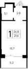 Студия, 21.6 м²