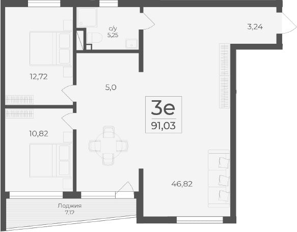 3-комн., 83.91 м²