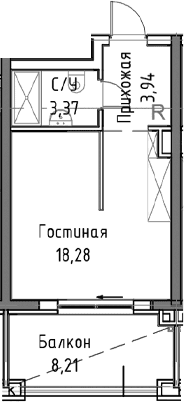 Студия, 31.34 м²