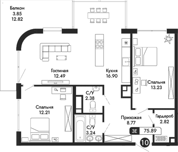 3-комн., 72.04 м²