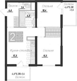 3-комн., 49 м²