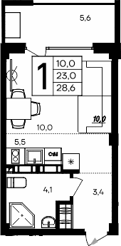 Студия, 23 м²
