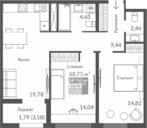 3-комн., 65.17 м²