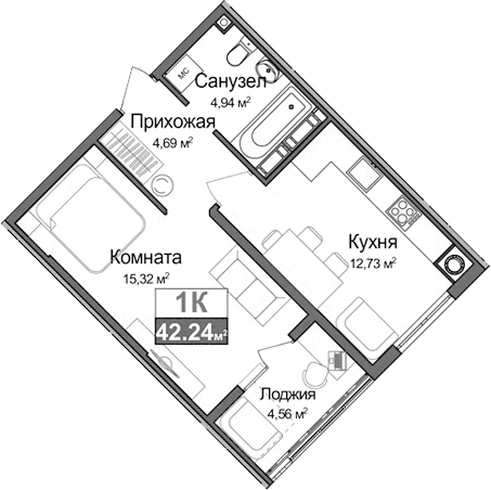 1-комн., 37.68 м²