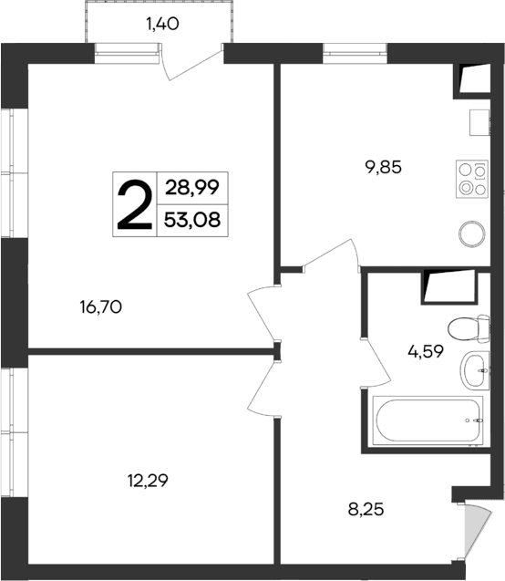 2-комн., 51.68 м²