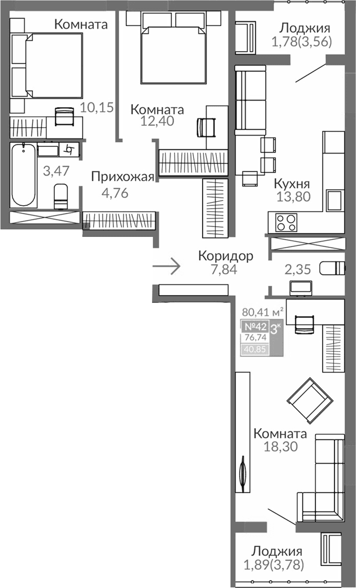 3-комн., 73.07 м²