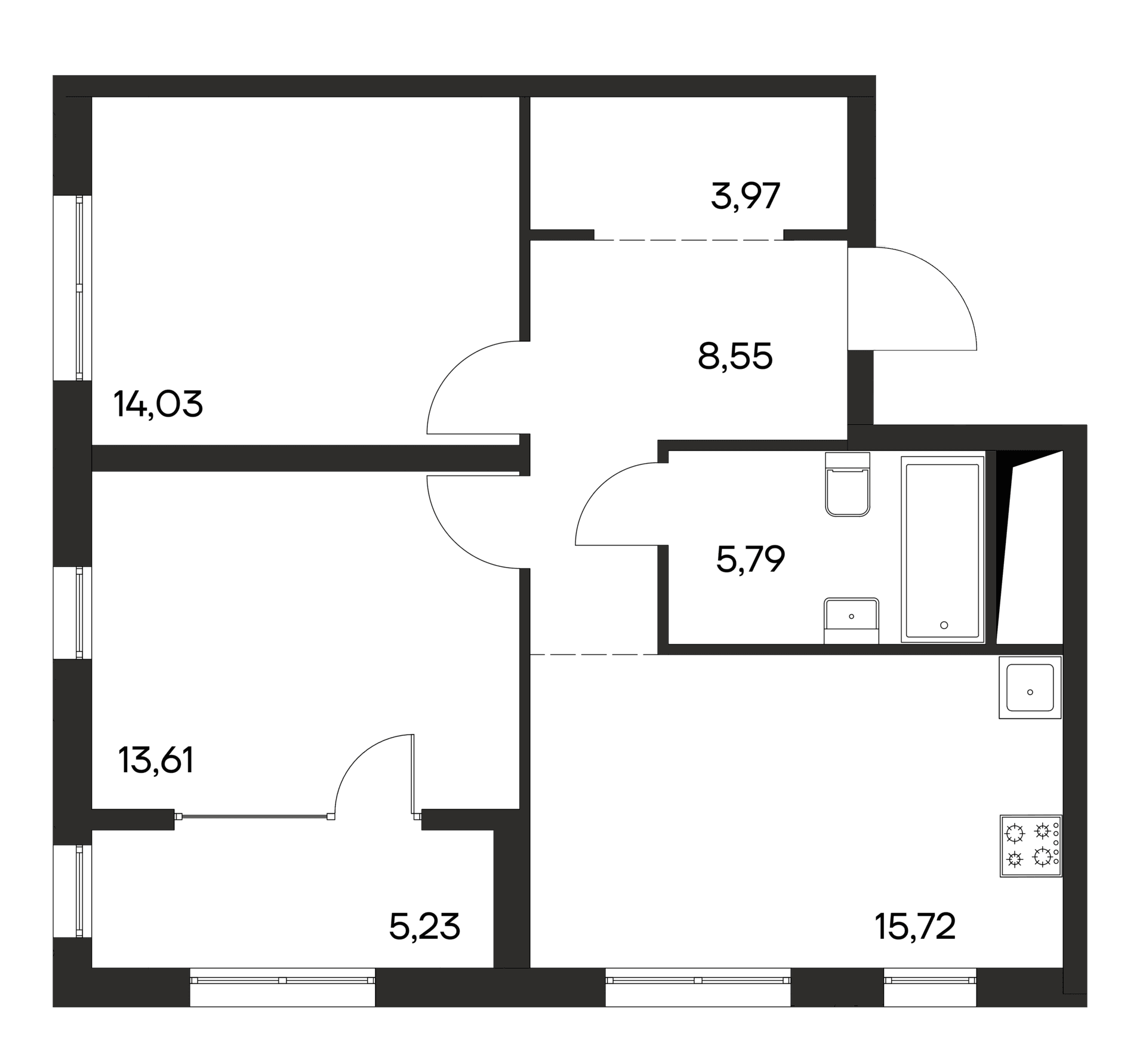2-комн., 61.67 м²