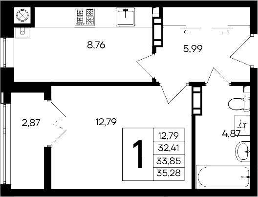 1-комн., 32.41 м²