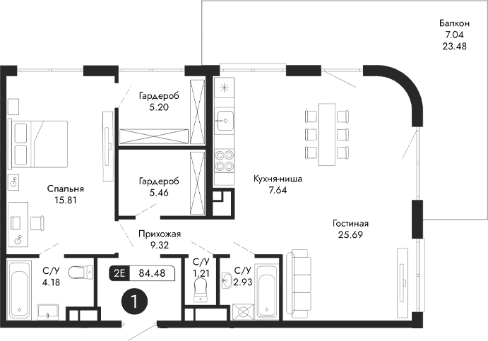 2-комн., 77.44 м²