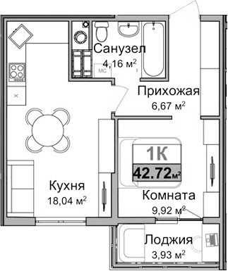 1-комн., 36.57 м²