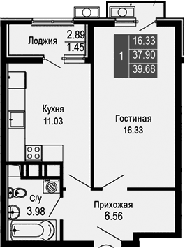 1-комн., 37.9 м²