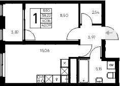 1-комн., 38.22 м²