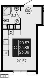 Студия, 23.88 м²