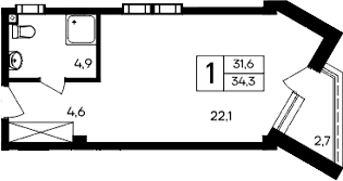 Студия, 31.6 м²
