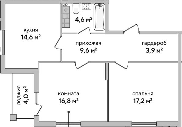 2-комн., 66.7 м²