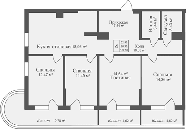 4-комн., 96.98 м²