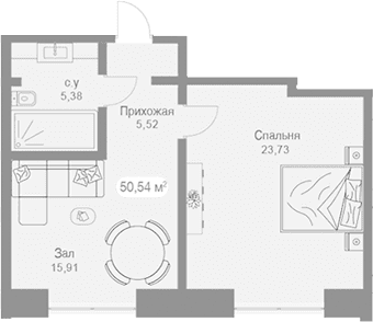 1-комн., 50.54 м²