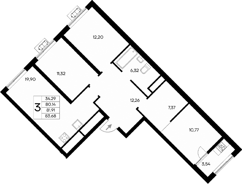 3-комн., 80.14 м²