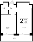 1-комн., 45.2 м²