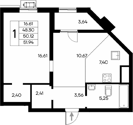 1-комн., 48.3 м²