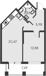 2-комн., 43.16 м²