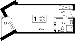 Студия, 30.3 м²