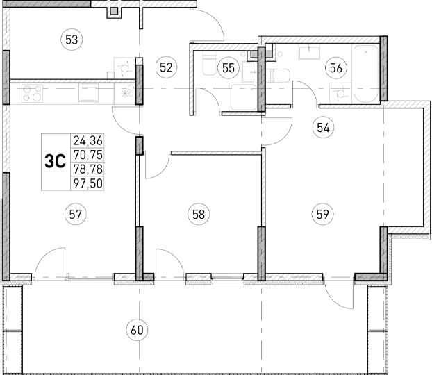 2-комн., 70.75 м²