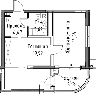 2-комн., 46.14 м²