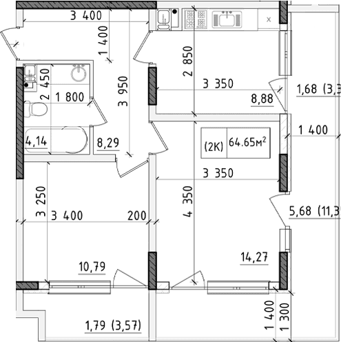 2-комн., 44.92 м²