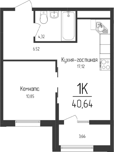 1-комн., 38.81 м²