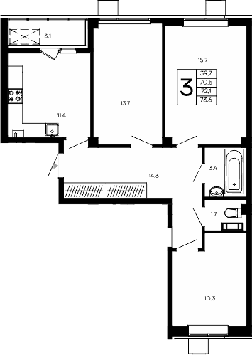 3-комн., 70.5 м²