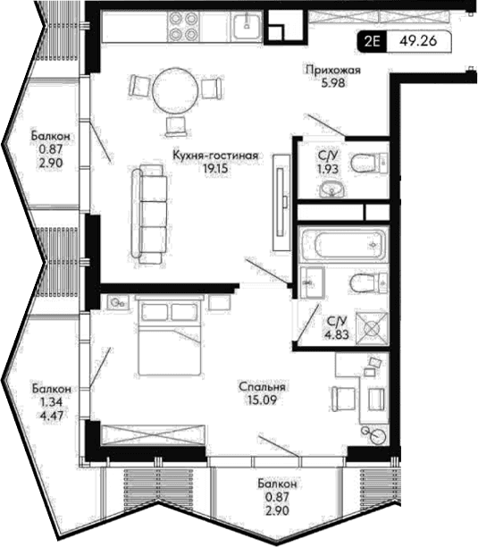 2-комн., 46.18 м²