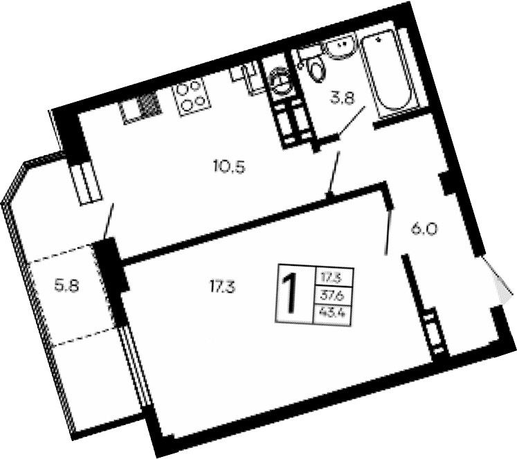 1-комн., 37.6 м²