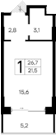 Студия, 21.5 м²